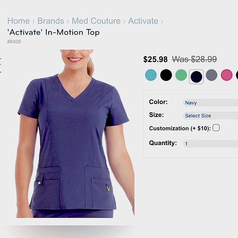 Med Couture Activate Scrub Top • Size Small • Navy